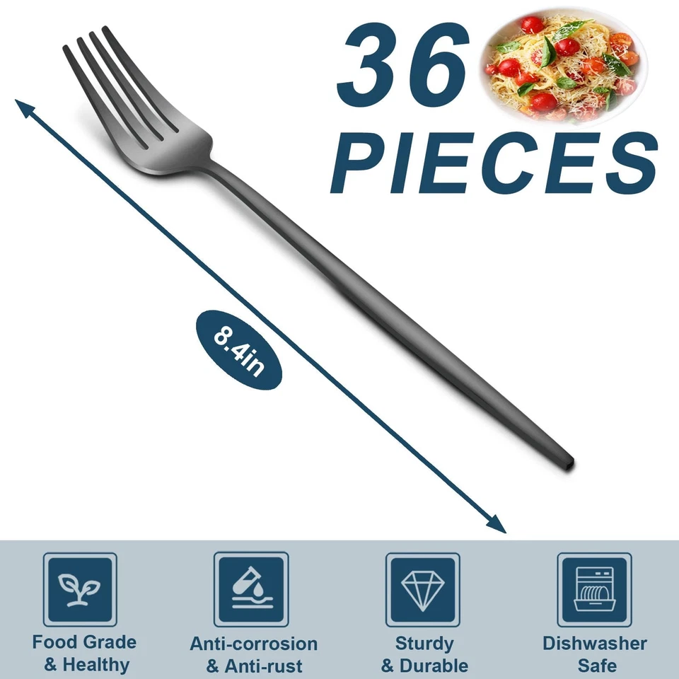 36-Pcs Matte Black Dinner Forks, 8.4 Inch Forks Silverware, Stainless Steel F... - Image 2 of 4