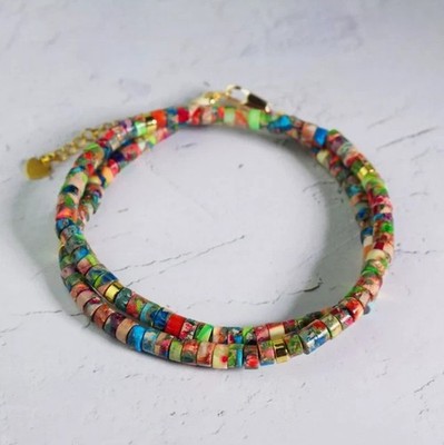 Colorful Sea Sediment Jasper  Necklace Beaded Choker Healing Dainty Women Gifts