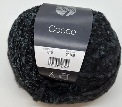 LANA GROSSA (139 €/kg): 50 g LG COCCO, Bouclècharakter, Fb. 010, schwarz #6601
