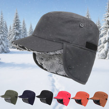 Winter Thermal Fleece Baseball Hat with Ear Flap Brim Cold Weather for Men Women