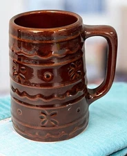 Vintage Hull Marcrest Brown Daisy Dot Stoneware Coffee Cup Mug Beer Stein 5”