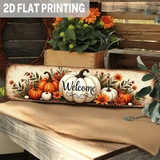 Metal Tin Sign Welcome Fall Pumpkin Floral Distressed Porch Entryway Wall Decor