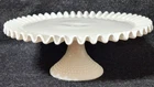 Vintage Fenton Hobnail Crimped Edge White Milk Glass Pedestal Cake Stand Plate