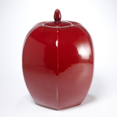 Chinese Vintage Oxblood Red Sang de Bouef Flambe Ceramic Ginger Jar 12.75''h A