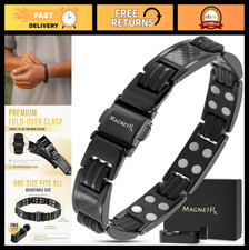 Men's Magnetic Bracelet with Carbon Fiber Inlay - Adjustable Length, Sizing Tool