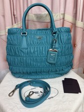 💙✨ Prada Ruched Lambskin Tote Satchel Teal Blue Top Handle/Shoulder Strap COOL!