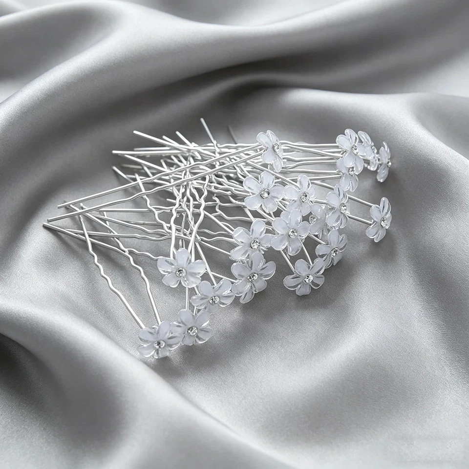 20 épingles cheveux strass floral argenté mariée mariage bal promo - Photo 3/4
