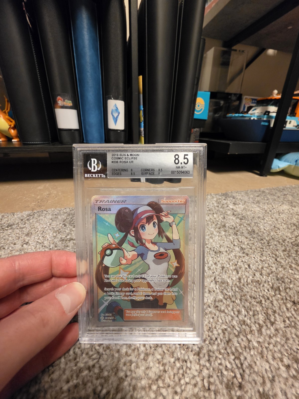  Pokemon Card  Rosa 236/236 Cosmic Eclipse Full Art Bgs 8.5