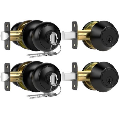 2 Pack Exterior Door Lock Set, Keyed Alike Entry Door Knob and Single Cylinde...