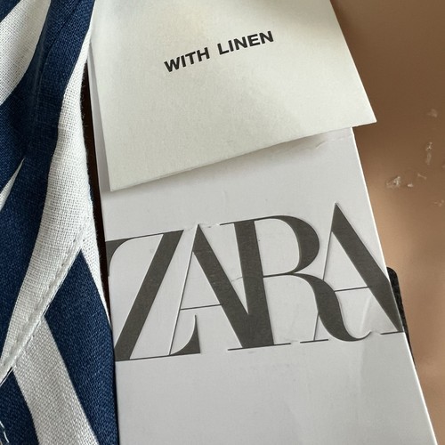 Zara Linin Blend Navy Striped Sailboat Dress Maxi Size L New - Picture 5 of 21