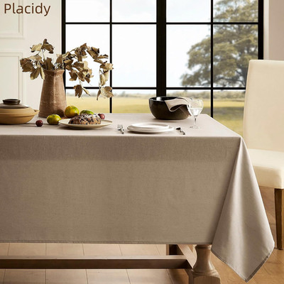 Khaki Linen Rectangle Tablecloth 60x84'' Textured Burlap Tan Boho Farmhouse