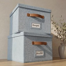 2 PCS Decorative File Organizer Box Collapsible Linen Cabinets Handles Lid