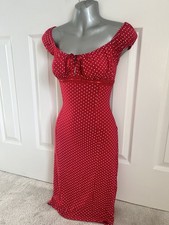 Y2K Jane Norman Red White Vintage Gypsy Milkmaid Polka Dot Wench Dress 8 10
