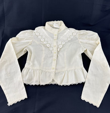 70s Gunne Sax by Jessica Top Girl MED Ivory Shirt Blouse Button Up Victorian