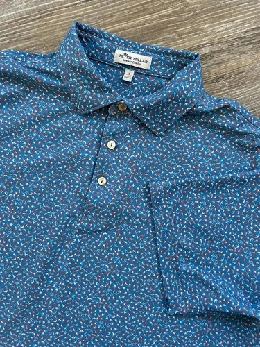 Peter Millar Polo Shirt Summer Comfort AOP Swallow Bird Print Cathay UPF Large