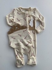 Angel Dear Holiday Candycane Ribbed Footie With kerchief 0-3M NWT Christmas
