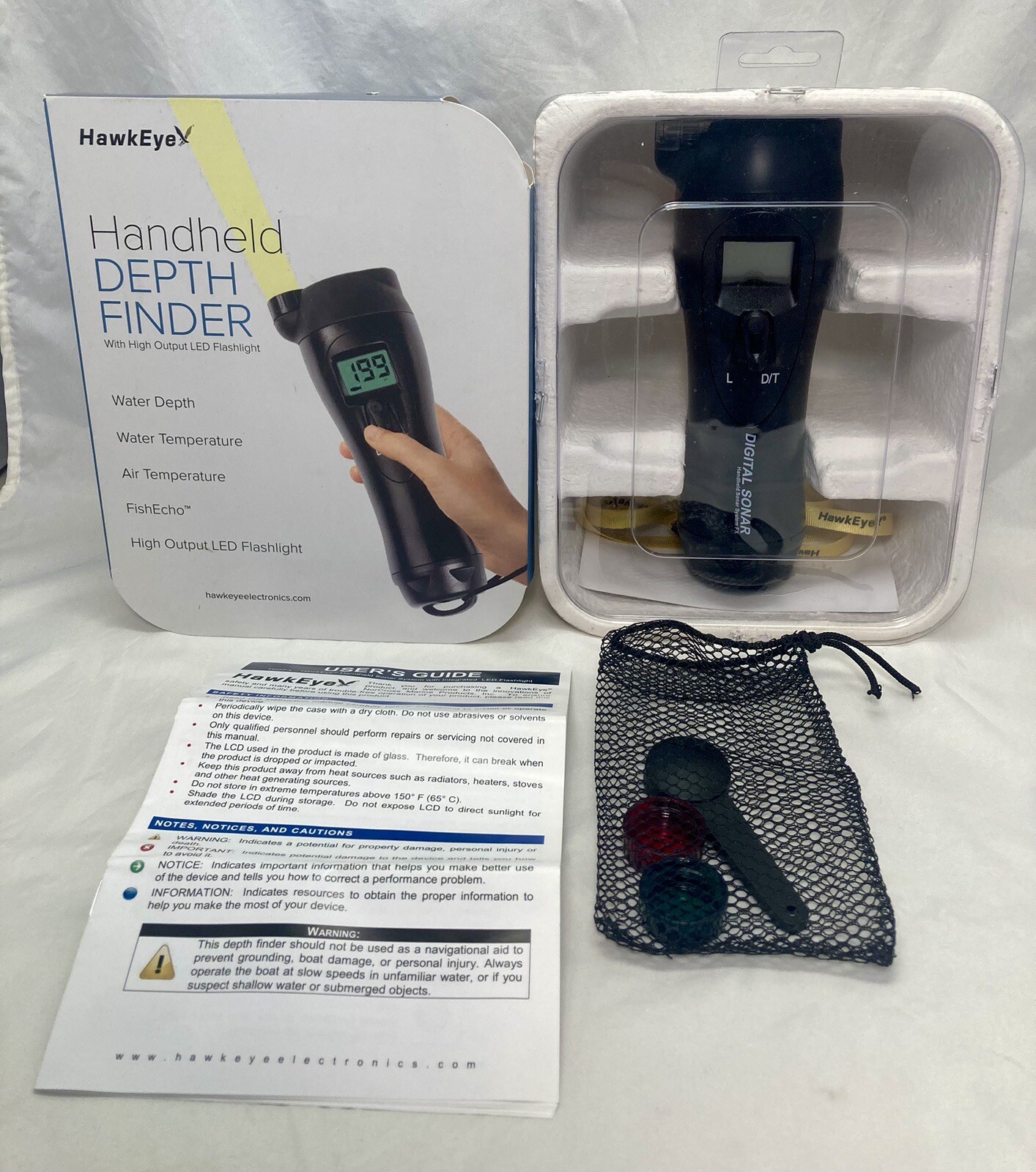 AS IS Hawkeye Digital Sonar Handheld Depth Finder, Fishing Boating eBay