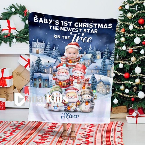 Personalized Baby's First Christmas Blanket, Custom Baby Christmas Tree Blanket - Picture 3 of 4