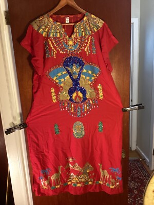 Egyptian Halloween Costume Dress + Scarf Pyramids Camels Sphinx Women's Size XL