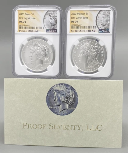 2023 P Peace & Morgan Silver Dollar Set NGC MS70 FDOI w/OGP