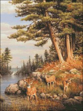 Needlework Crafts Full Embroidery Counted Cross Stitch Kits 14ct Deer and Pines
