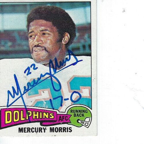 Mercury Morris Firmado a Mano 1975 Topps Fútbol #475 - Miami Dolphins - Imagen 1 de 1