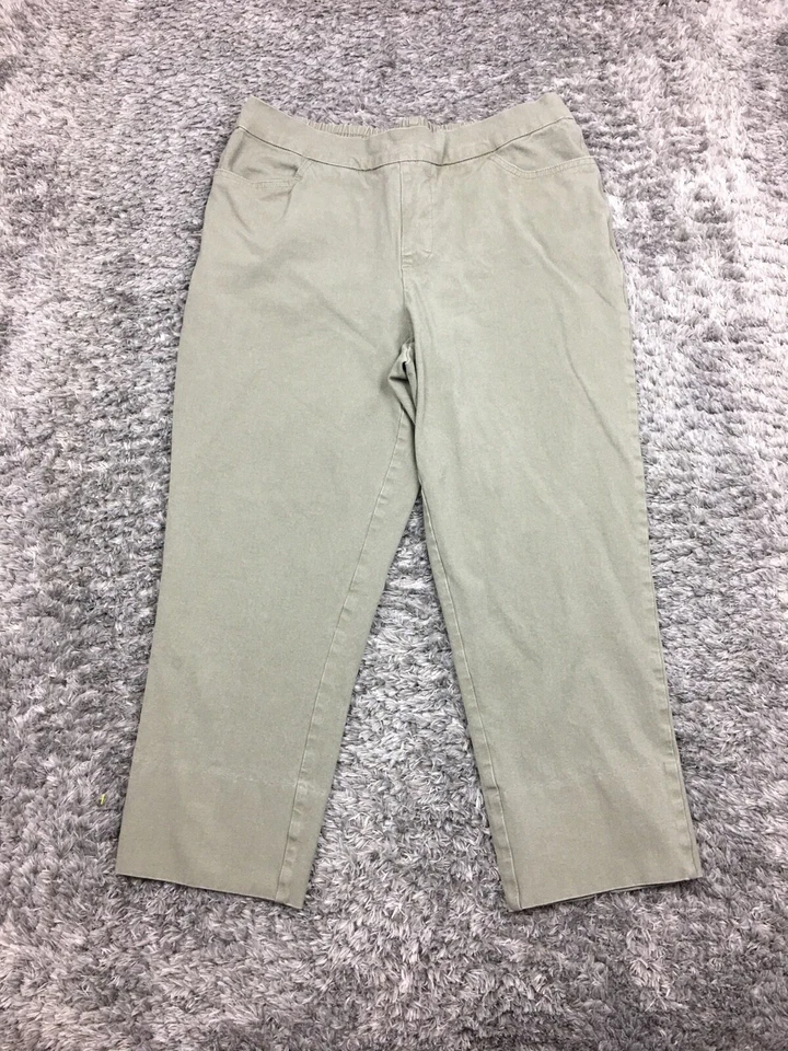 Pantalón Isaac Mizrahi Live Pull On Copped para mujer talla 10 pequeño verde cintura elástica Foto 3 de 4