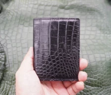 Black Genuine Crocodile Men Minimalist Wallet Leather ID Credit Card Holder