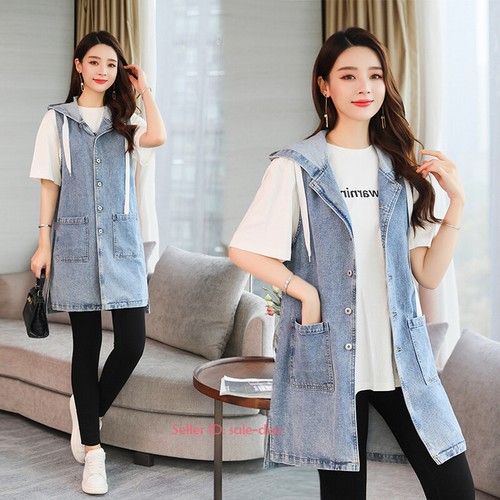 Women's Casual Long Denim Vest Cowboy 