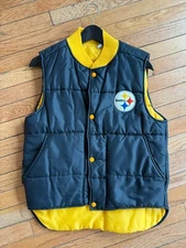 Vintage Pittsburgh Steelers Puffer Vest - Black & Gold - NFL Licensed