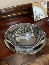  Kromex Sculptura Chip-N-Dip Server with Walnut Trim in Box