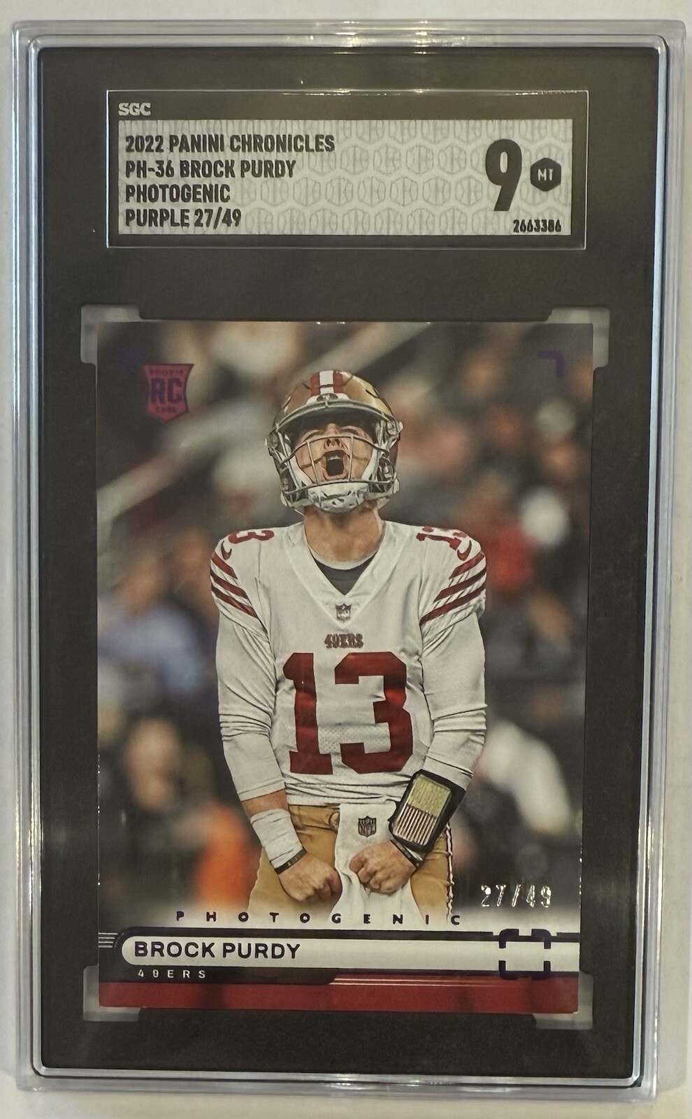 2022 Panini Chronicles PH-36 BROCK PURDY Photogenic Purple /49 RC SSP Mint SGC 9