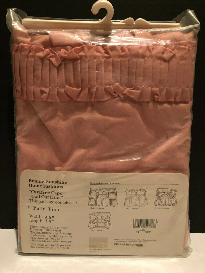 Carefree Cape Cod Curtains #3806 Rose Tiers 1 Pair 60" X 24" Vintage - Image 4 of 4