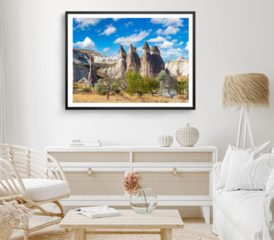 Rock Print, Mountain Wall Art, Cloudy Sky View Framed Nature Wall Art, Natural