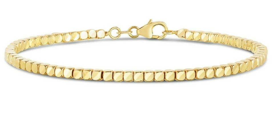 14k Yellow Gold Cubed BEAD Link Bangle Bracelet 2.6 mm 7" 3.5 grams
