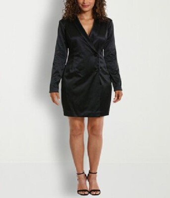 Clover and Sloane Sz 16 Black Satin Double Breast Dress Cocktail Party NWT $130