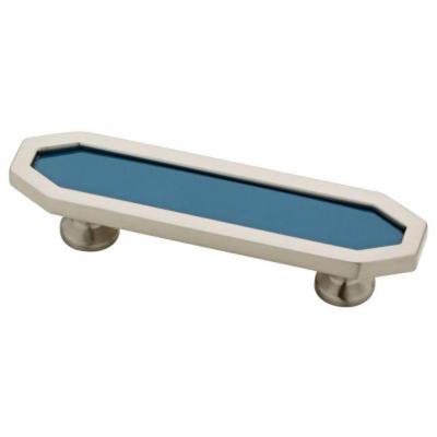 HPI001-SN 3'' Color Insert Nickel & Blue Hex Design Cabinet Drawer Pull