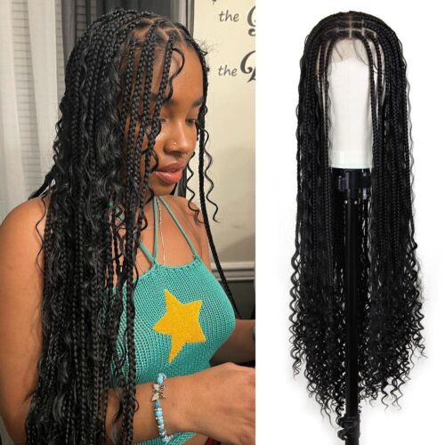 Boho Knotless Braid Wig, Bohemian Box Braid Wig Goddess Braided  Lace Front Wig - Picture 1 of 7
