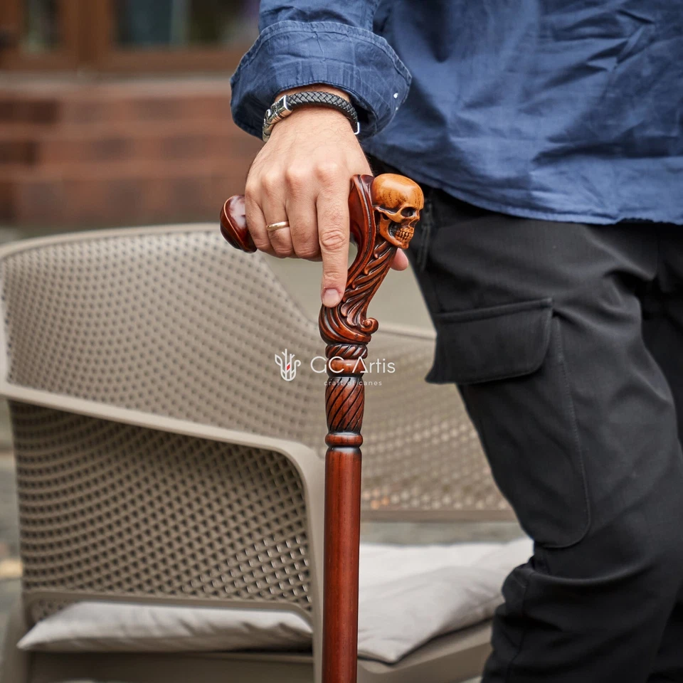 Эргономичная деревянная трость с черепом, ручка деревянная резная трость подарок - Изображение 3 из 4