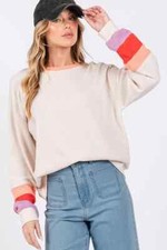 SAGE FIG CASUAL COLORBLOCK RAGLAN SLEEVE TOP SAND ST-7271- SIZE SMALL
