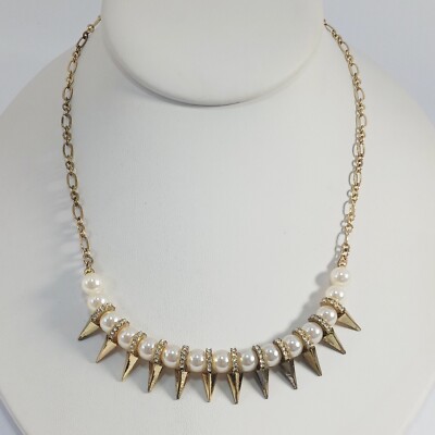 Jewelmint Gold-tone Faux Pearl Rhinestone Spike Necklace 17