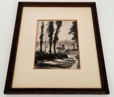 Quadro Dipinto Paesaggio Agreste Campagna Firmato con Cornice in Legno 31x26