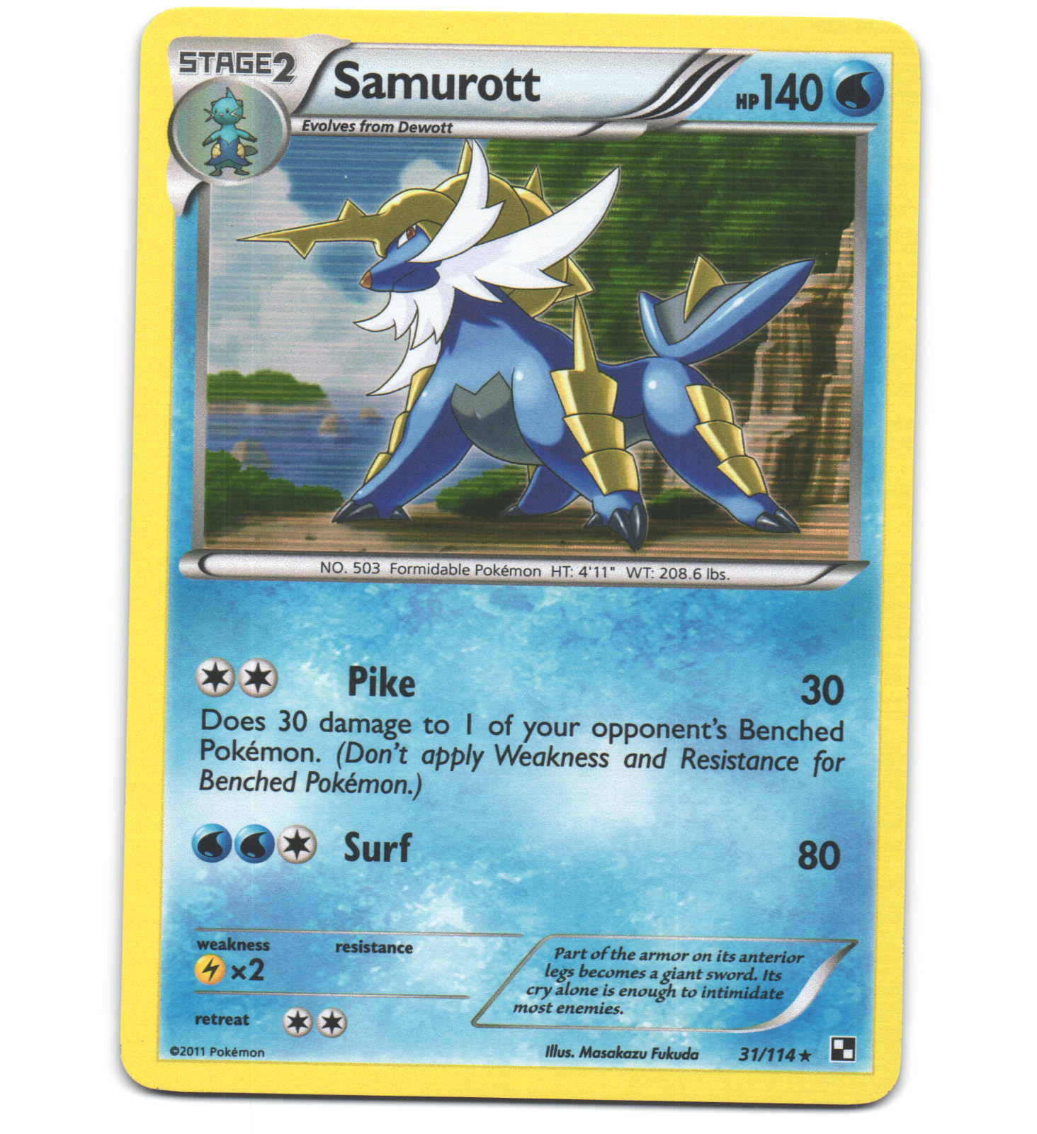 Pokemon 2011 Near Mint NM Samurott Black & White 31/114 Holo Card