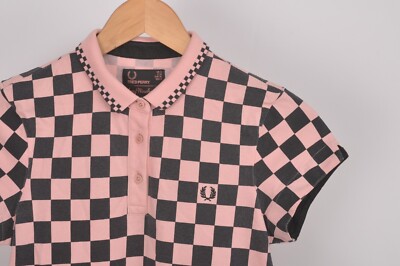 Fred Perry Amy Winehouse pink checkered polo shirt UK 8 EUR