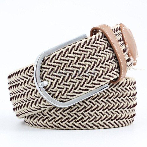 Mens Elastic Braided Belt Woven Canvas Stretch Waistband Adjustable Buckle Strap - Picture 73 of 74