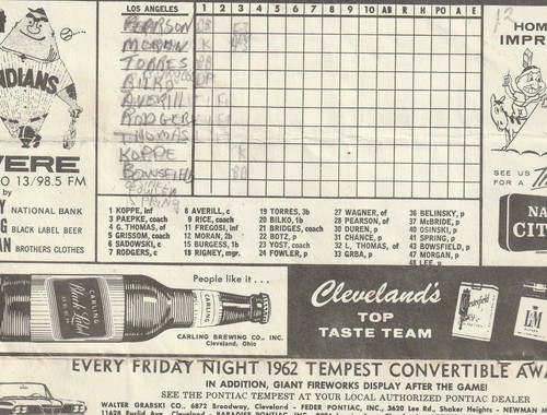 1962 Cleveland Indians Scorebook vs Los Angeles Angels AG21 - Picture 3 of 4