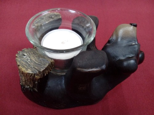 Black Bear Figurine Candle Holder Votive Tea Light North Woods Cabin Decor Lodge - Picture 6 of 8