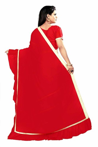 Women's Ruffle Saree Georgette Frill Design Stylish Ruffle Sari Blouse Partywear - Picture 72 of 94