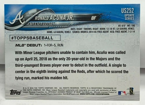 Ronald Acuna Jr.2018 Topps Update Serie RC Debut #US252 - Atlanta Braves - Bild 2 von 2