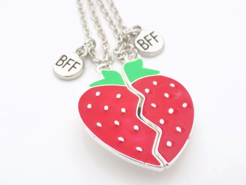 Best Friends Necklace Set Strawbery Heart Halves Gift for Bestie BFF Sisters - Picture 4 of 6